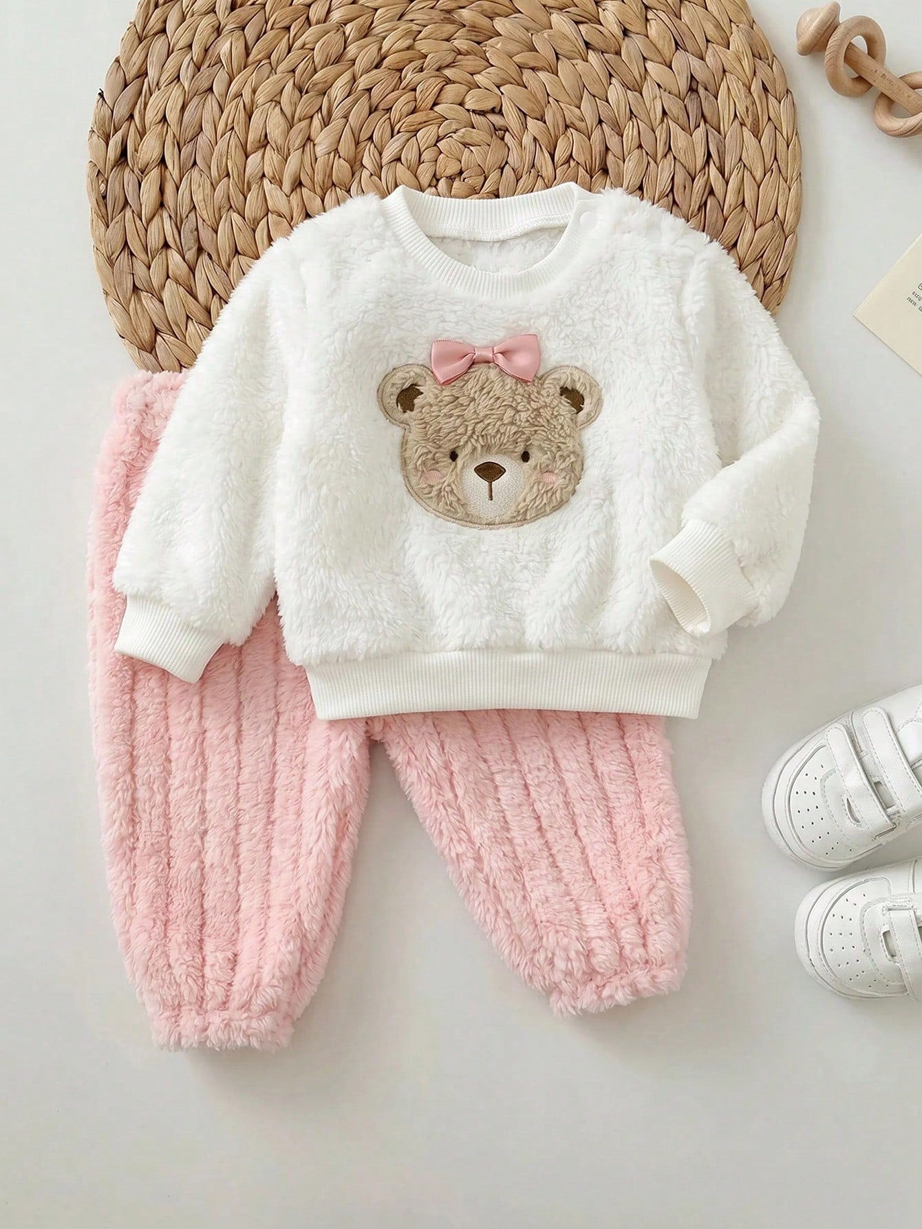 Newborn Baby Girl Pink Cute Cartoon Pattern Long Sleeve Winter Autumn Top & Elastic Waist Long Pants Set