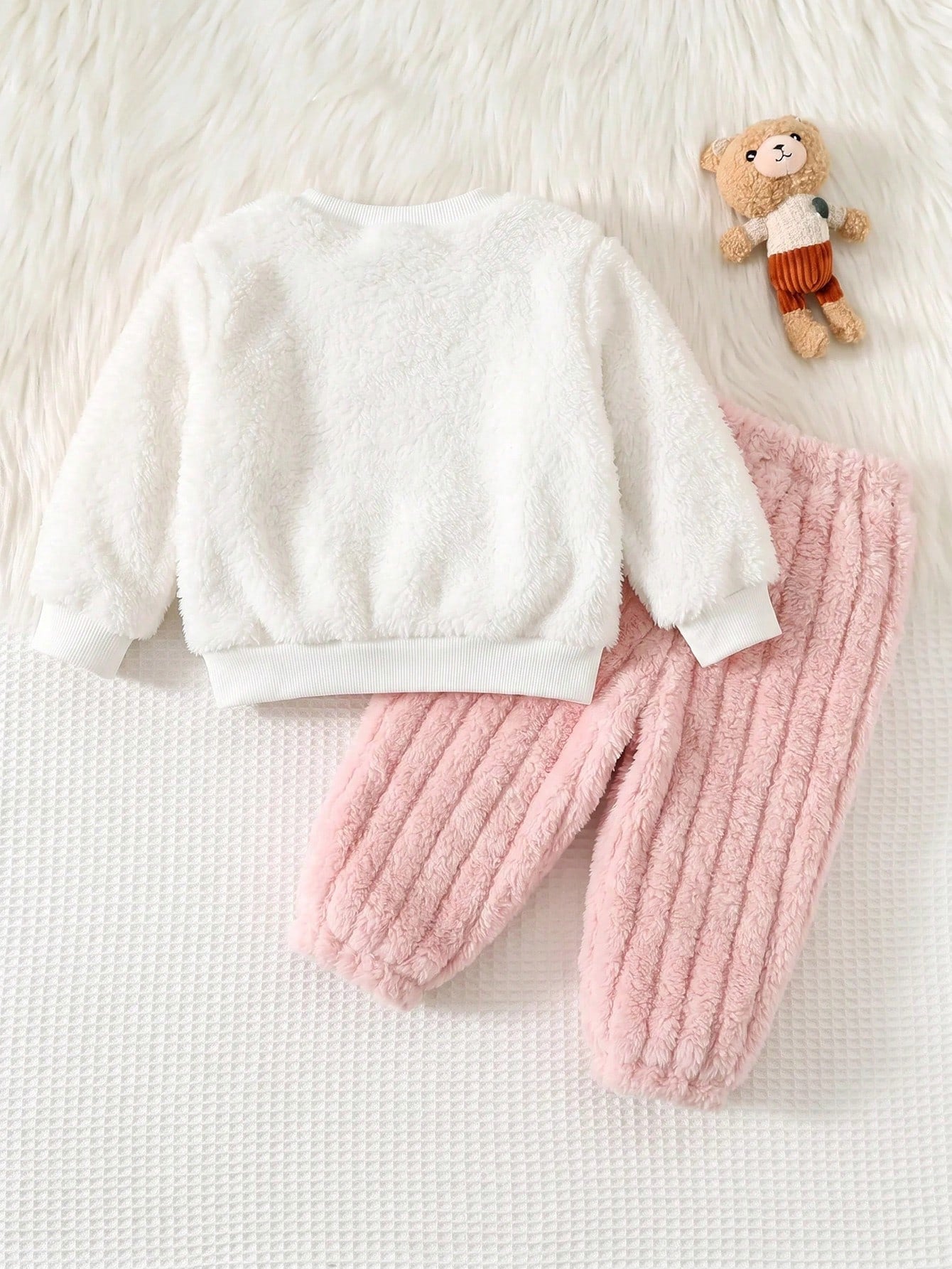 Newborn Baby Girl Pink Cute Cartoon Pattern Long Sleeve Winter Autumn Top & Elastic Waist Long Pants Set