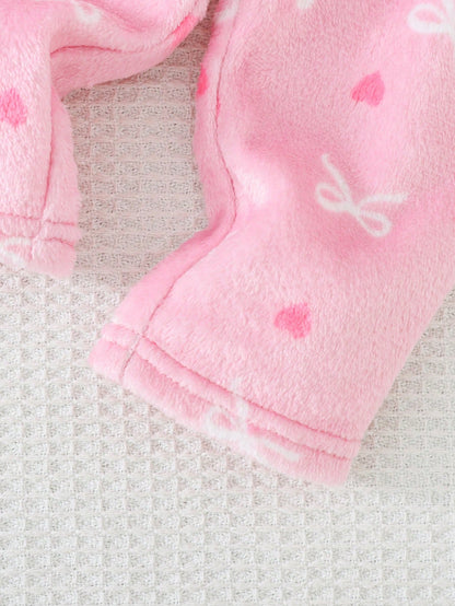 Newborn Baby Pajamas Autumn/Winter Cute Casual Bowknot Heart Fabric Large Bowknot Pattern Long Sleeve Sleepwear Pants Loungewear Set