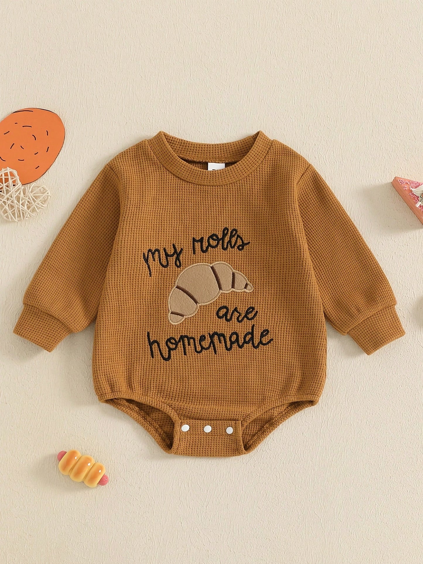 Newborn Thanksgiving Outfit Girl Boy Homemade Rolls Romper Bubble Long Sleeve Fall Thanksgiving Baby Outfits