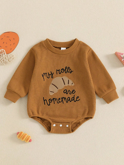 Newborn Thanksgiving Outfit Girl Boy Homemade Rolls Romper Bubble Long Sleeve Fall Thanksgiving Baby Outfits