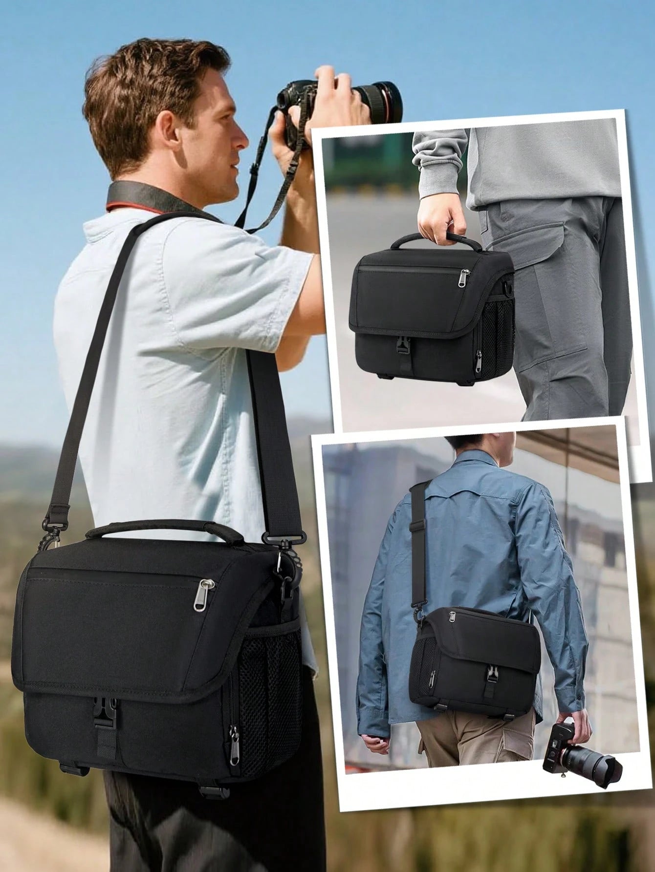NEWHEY Camera Bag, DSLR/Mirrorless Camera Bag, With Tripod Holder, Waterproof Camera Crossbody Bag, Professional Photographer Use, With Rain Cover