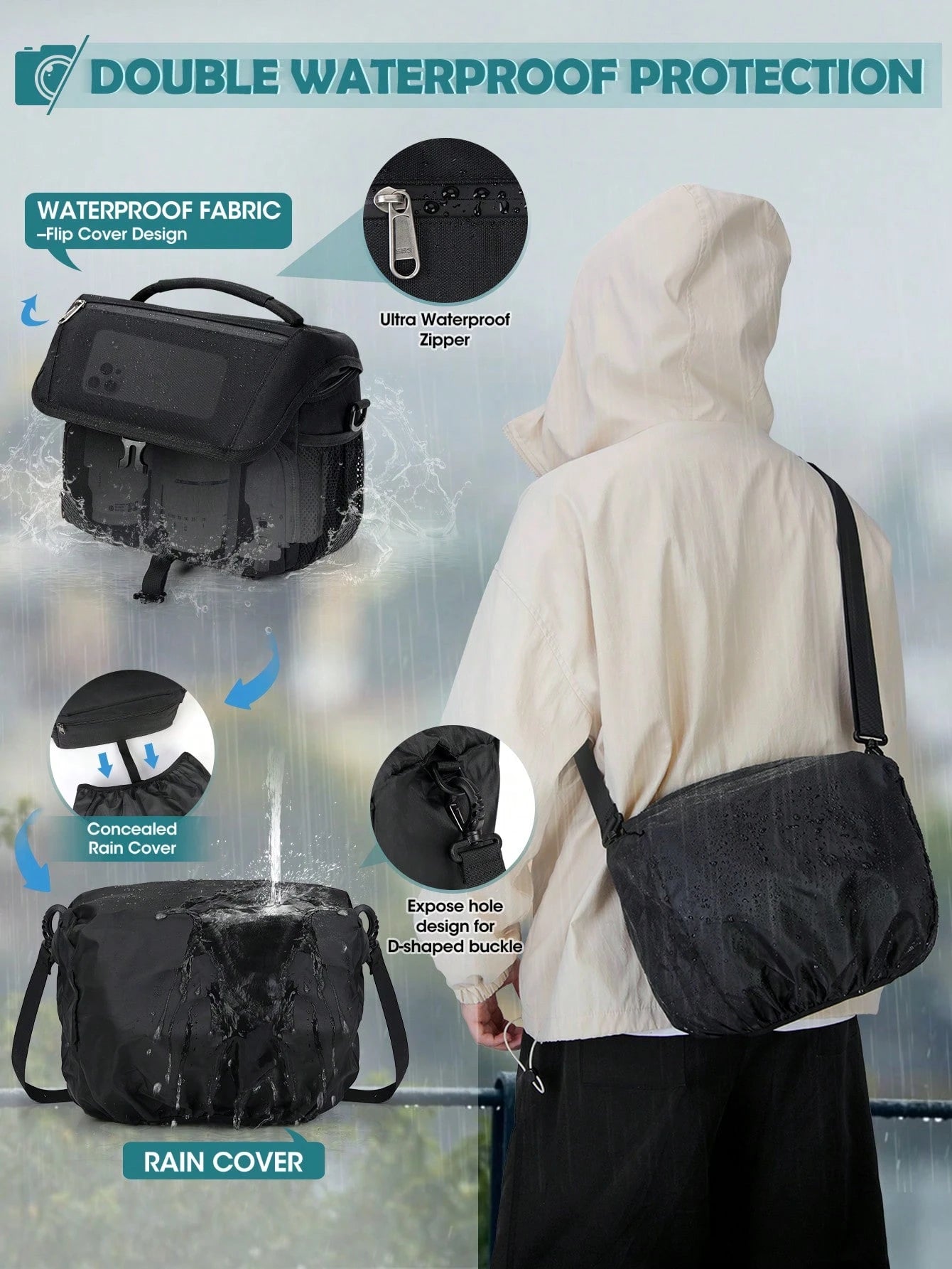 NEWHEY Camera Bag, DSLR/Mirrorless Camera Bag, With Tripod Holder, Waterproof Camera Crossbody Bag, Professional Photographer Use, With Rain Cover