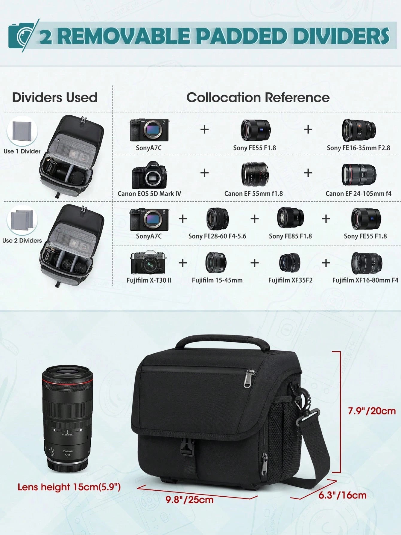 NEWHEY Camera Bag, DSLR/Mirrorless Camera Bag, With Tripod Holder, Waterproof Camera Crossbody Bag, Professional Photographer Use, With Rain Cover