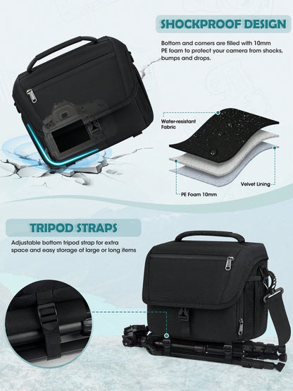 NEWHEY Camera Bag, DSLR/Mirrorless Camera Bag, With Tripod Holder, Waterproof Camera Crossbody Bag, Professional Photographer Use, With Rain Cover