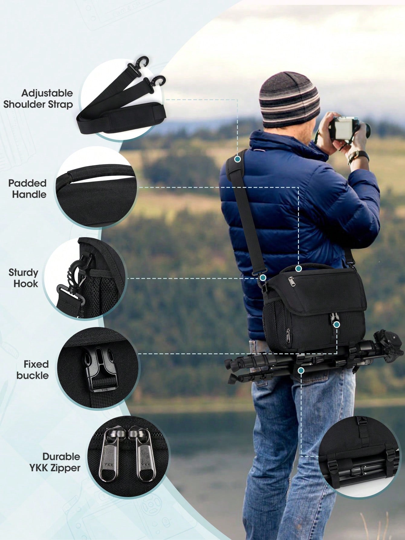 NEWHEY Camera Bag, DSLR/Mirrorless Camera Bag, With Tripod Holder, Waterproof Camera Crossbody Bag, Professional Photographer Use, With Rain Cover