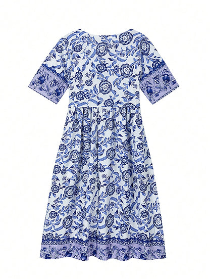 (Non-Positioned Print) Elegant Commuter Long Print Tie-Dye Loose Versatile Dress, Suitable For Women Vacation Casual Summer