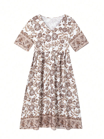 (Non-Positioned Print) Elegant Commuter Long Print Tie-Dye Loose Versatile Dress, Suitable For Women Vacation Casual Summer