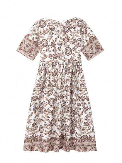 (Non-Positioned Print) Elegant Commuter Long Print Tie-Dye Loose Versatile Dress, Suitable For Women Vacation Casual Summer