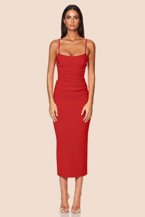 Nookie Tucked Tease Midi Dress - Cherry