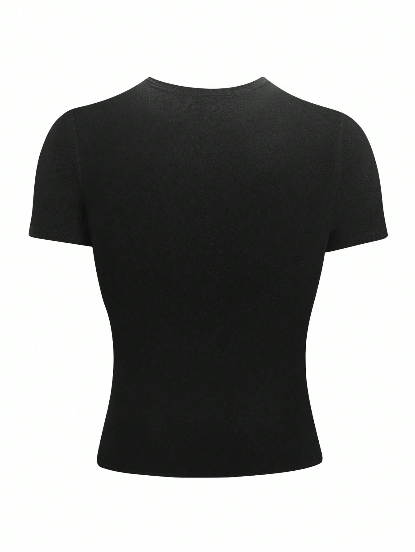 NostaNoir Plus Size Women's Casual Fitted Black Round Neck T-Shirt