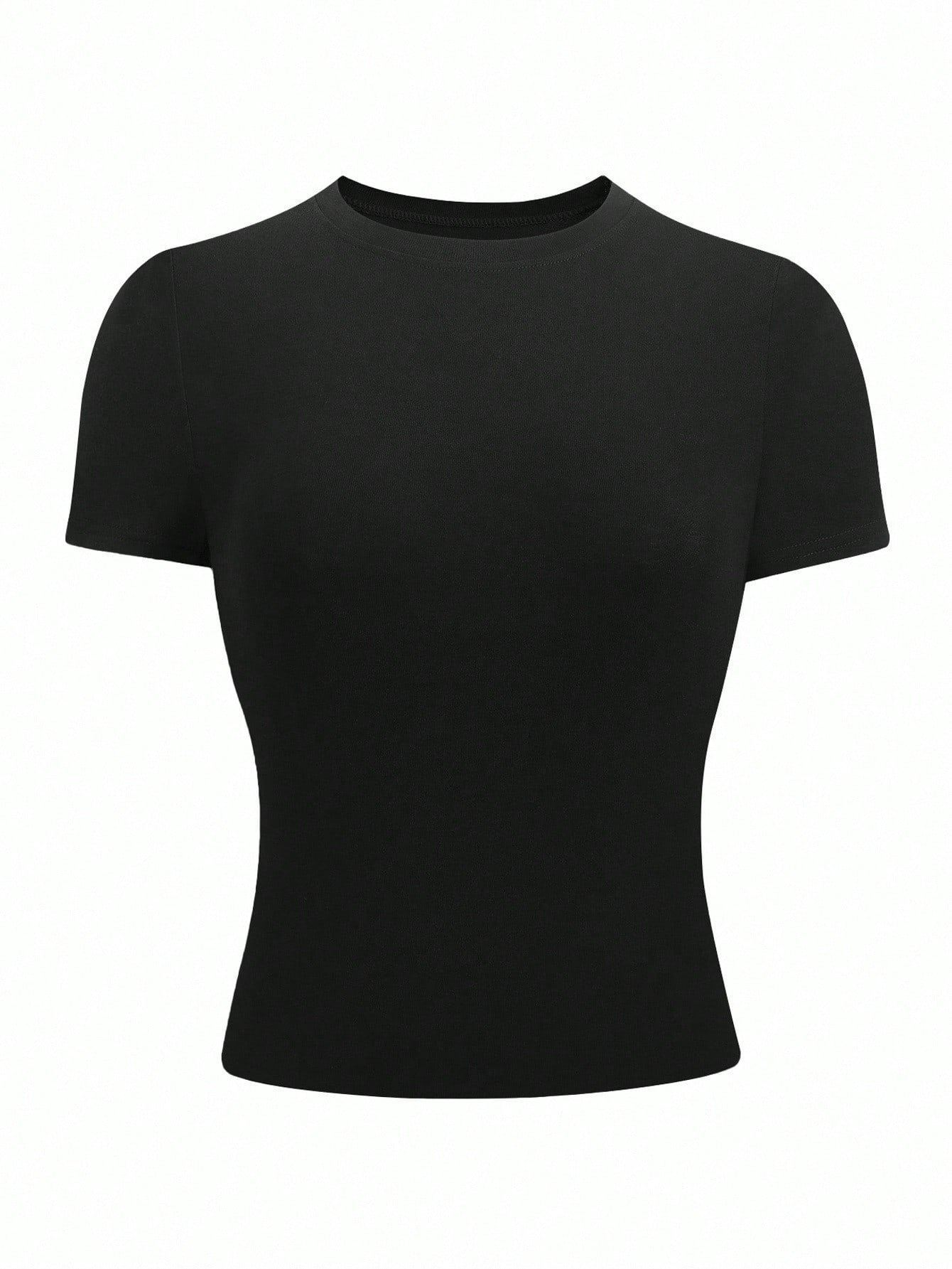 NostaNoir Plus Size Women's Casual Fitted Black Round Neck T-Shirt
