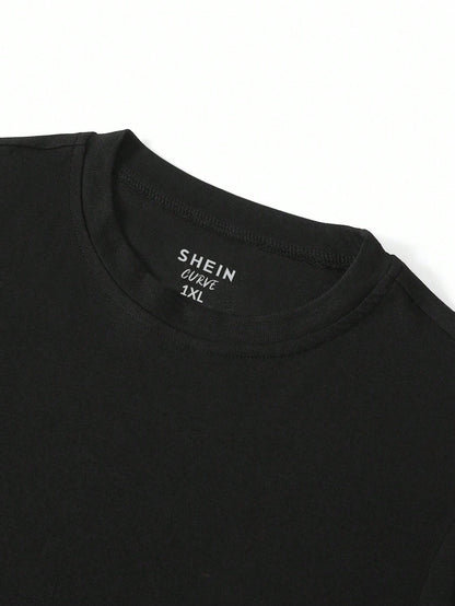 NostaNoir Plus Size Women's Casual Fitted Black Round Neck T-Shirt