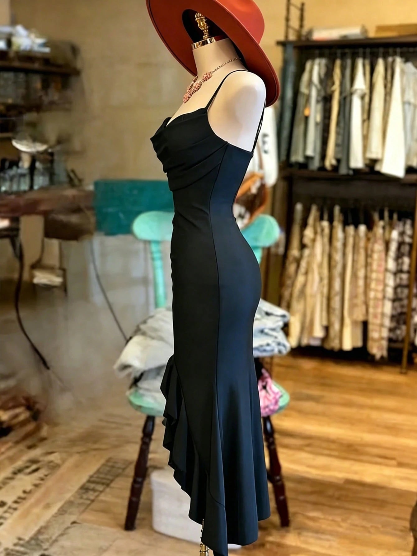 NostaNoir Women's Fashion Solid Color Asymmetrical Hem Slit Camisole Dress (Belt Not Included)