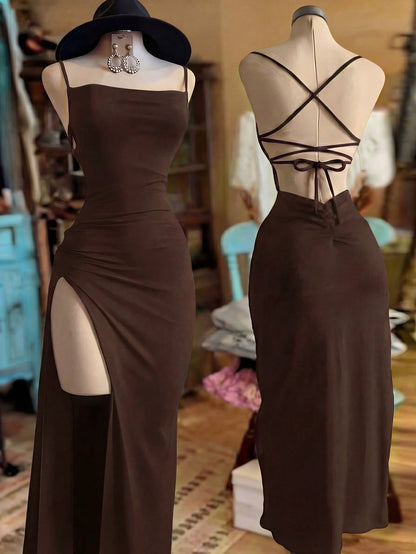 NostaNoir Women's Fashionable Solid Color Slit Dress