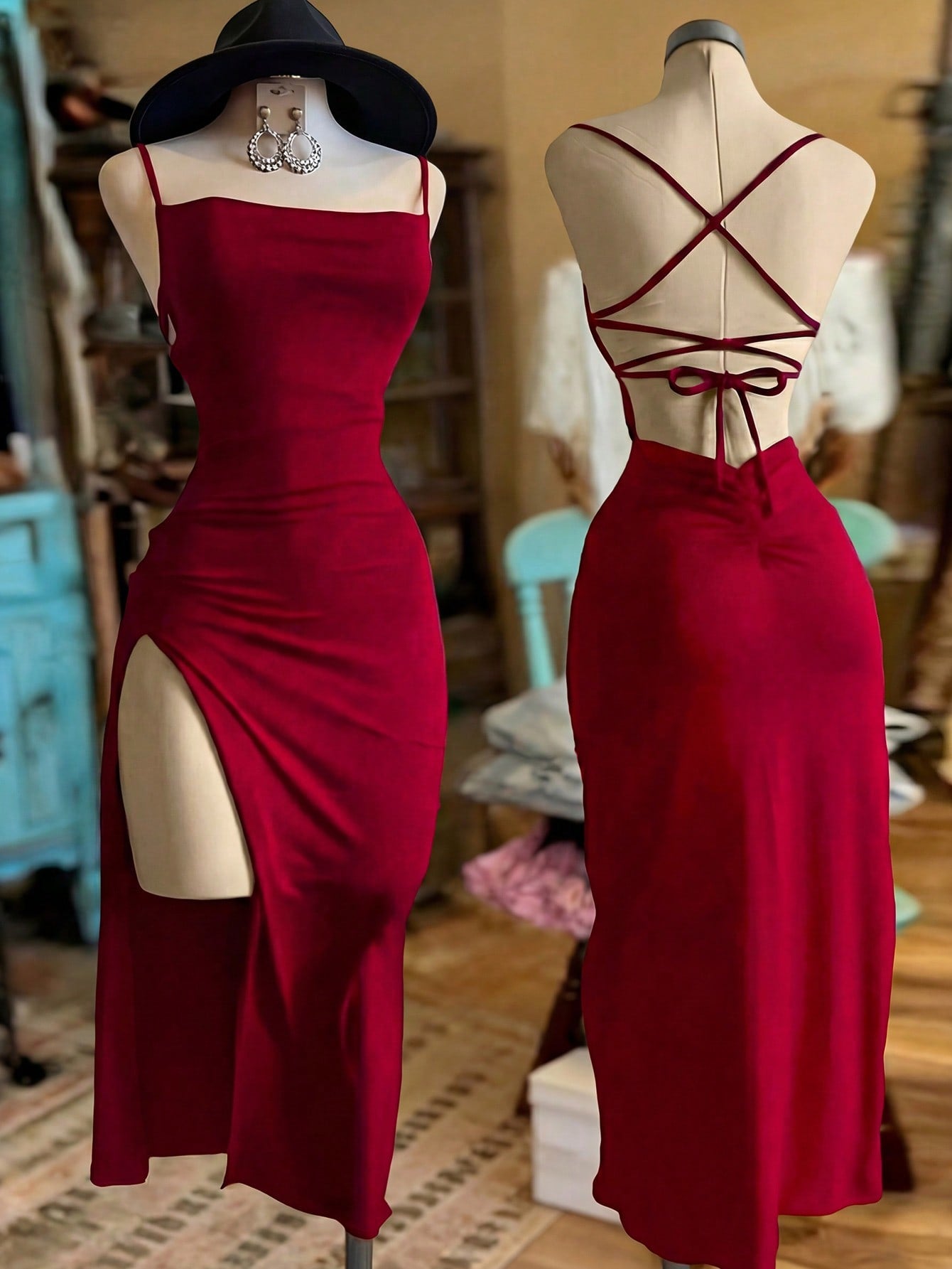 NostaNoir Women's Fashionable Solid Color Slit Dress