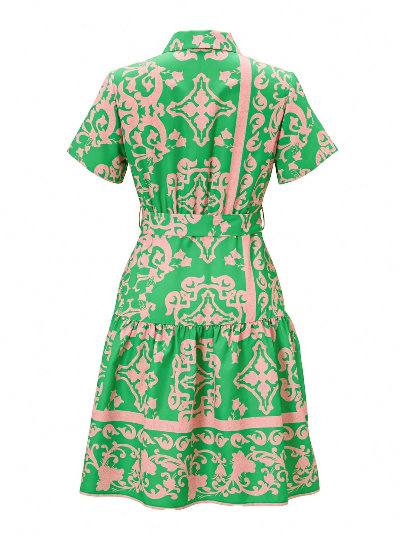 NOU Women's Mid-Length Dress With Vertical Button Front Design, Versatile For Different Occasions, Collared Neckline, Basic Short Sleeve, Simple And Suitable For Work Commute, Tie Waist To Flatter Wai