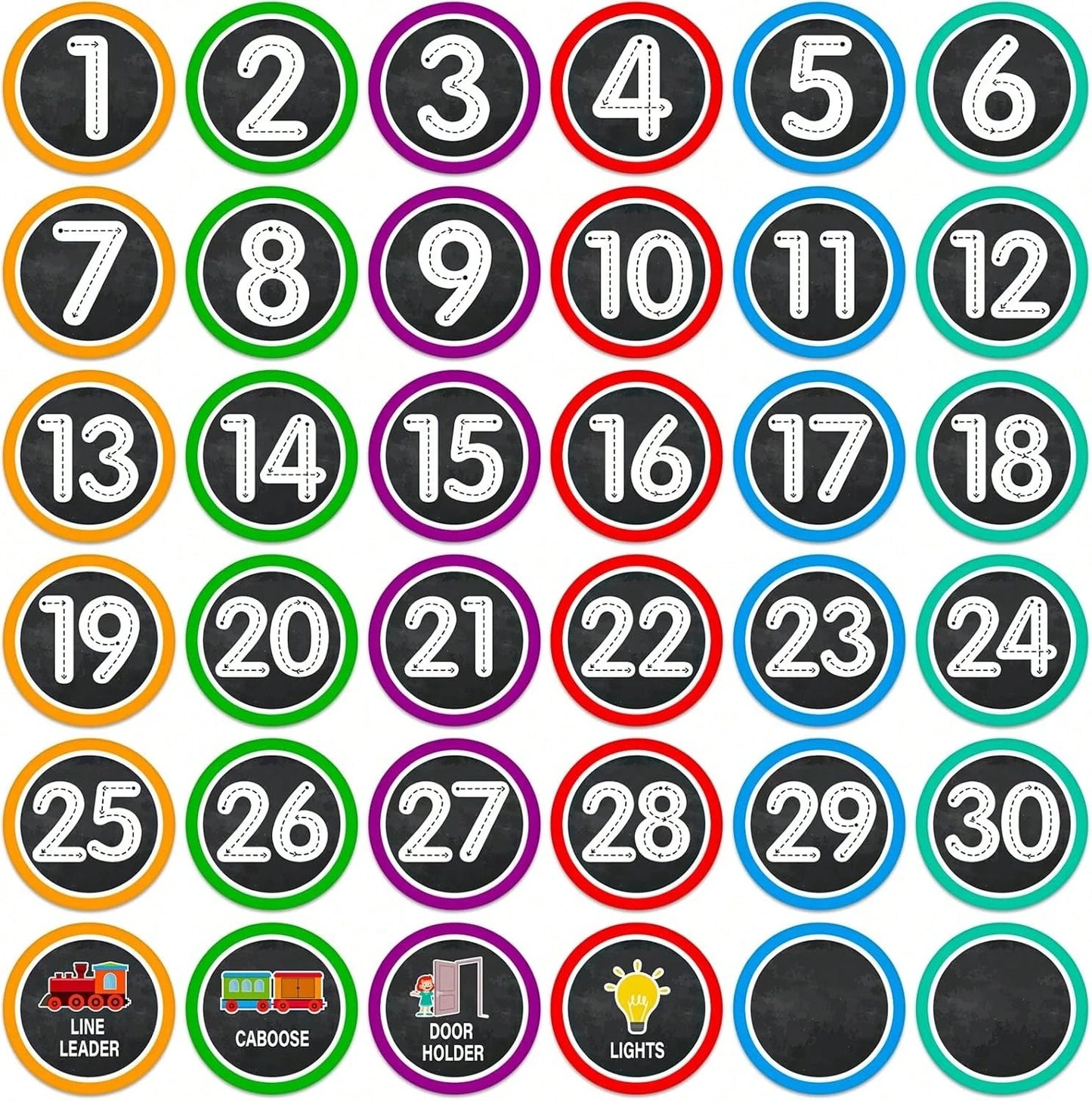 Number Stickers For Classroom- 36PCS Line Up Spots For Classroom Floor 1-30 Vinyl Floor Dots Decals Back To School Kindergarten Preschool Elementary Teacher Supplies Decorations