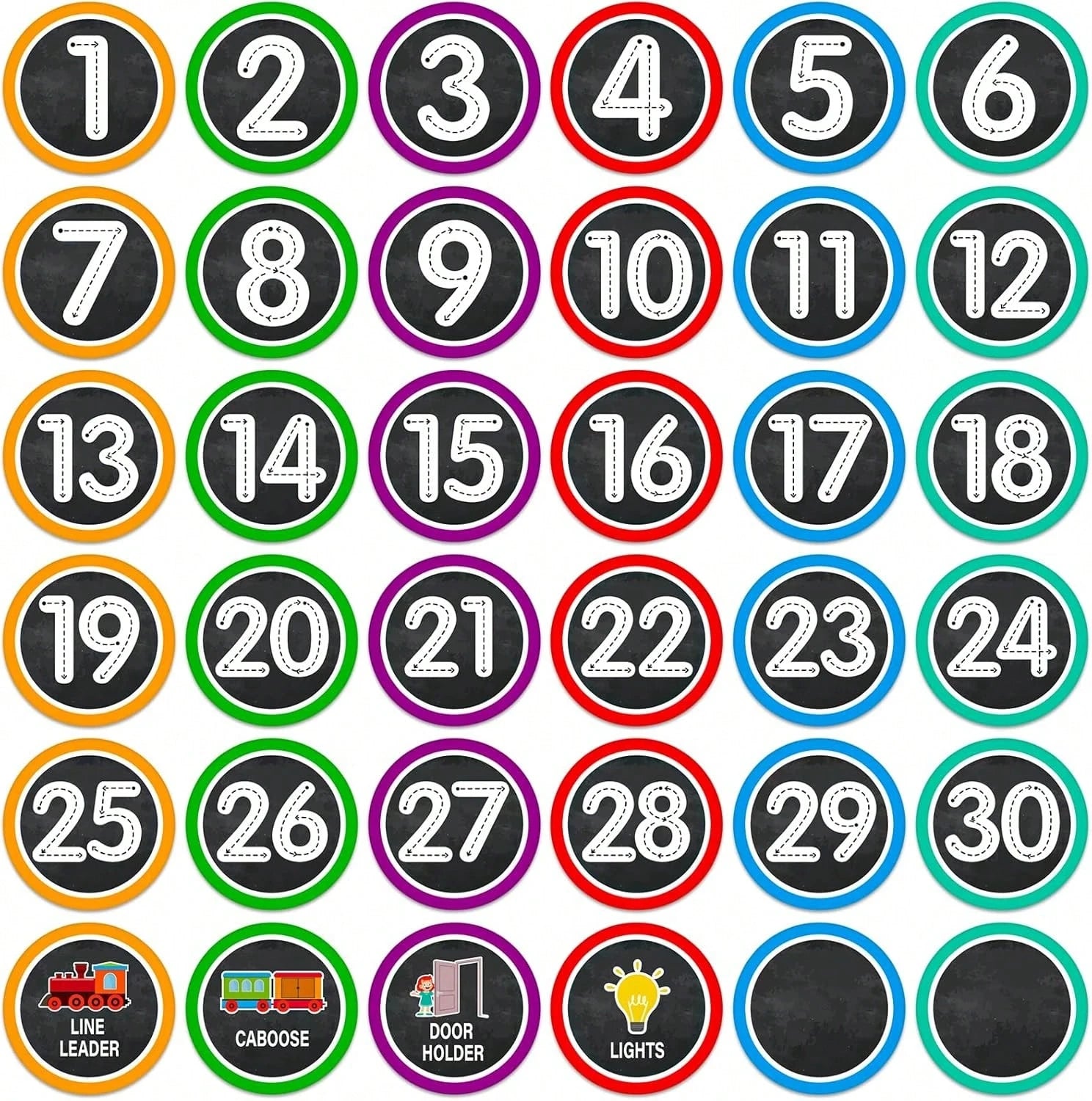 Number Stickers For Classroom- 36PCS Line Up Spots For Classroom Floor 1-30 Vinyl Floor Dots Decals Back To School Kindergarten Preschool Elementary Teacher Supplies Decorations