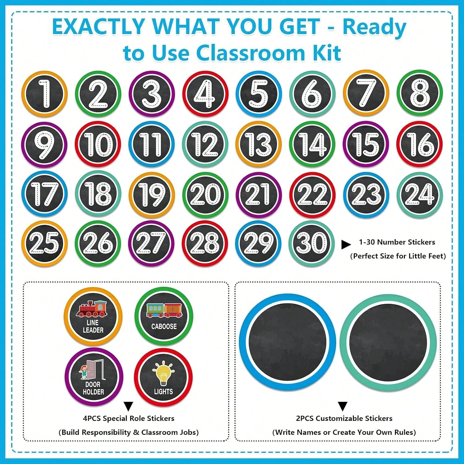 Number Stickers For Classroom- 36PCS Line Up Spots For Classroom Floor 1-30 Vinyl Floor Dots Decals Back To School Kindergarten Preschool Elementary Teacher Supplies Decorations