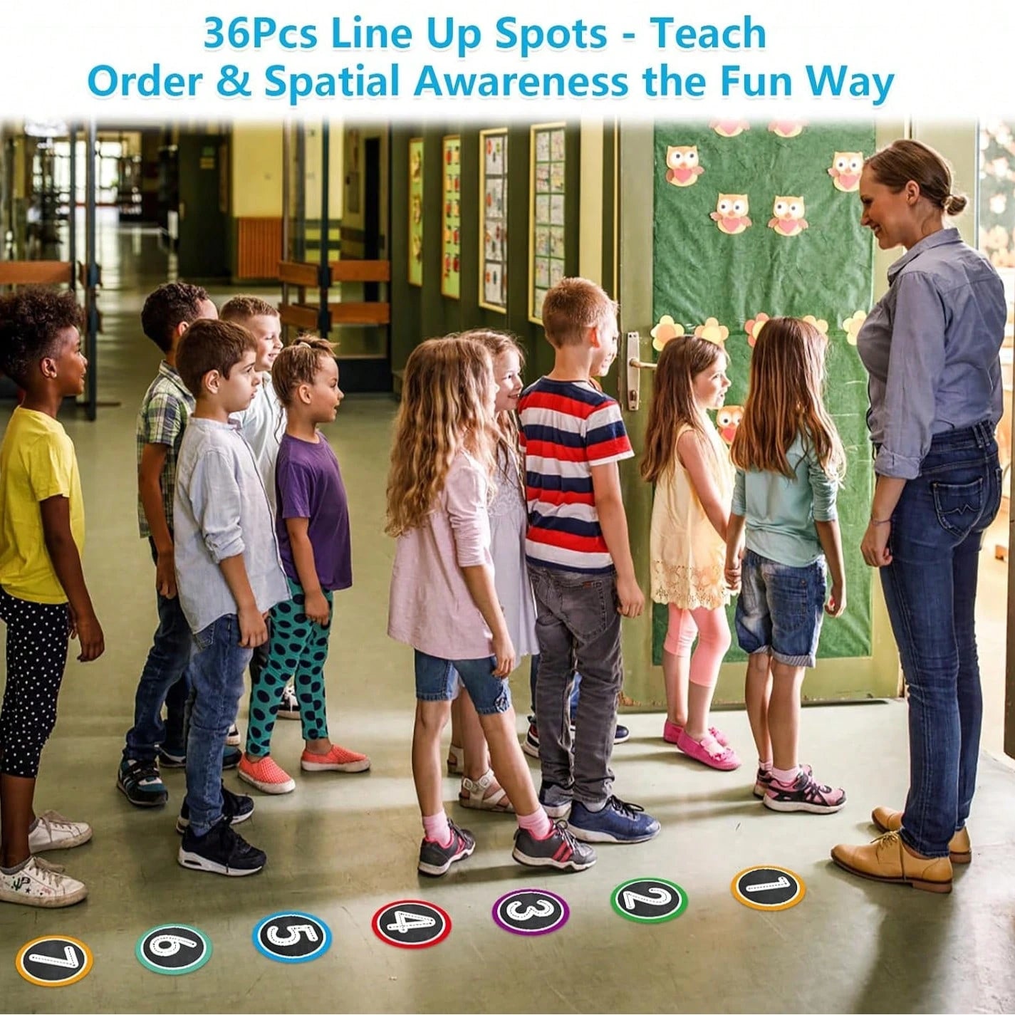Number Stickers For Classroom- 36PCS Line Up Spots For Classroom Floor 1-30 Vinyl Floor Dots Decals Back To School Kindergarten Preschool Elementary Teacher Supplies Decorations