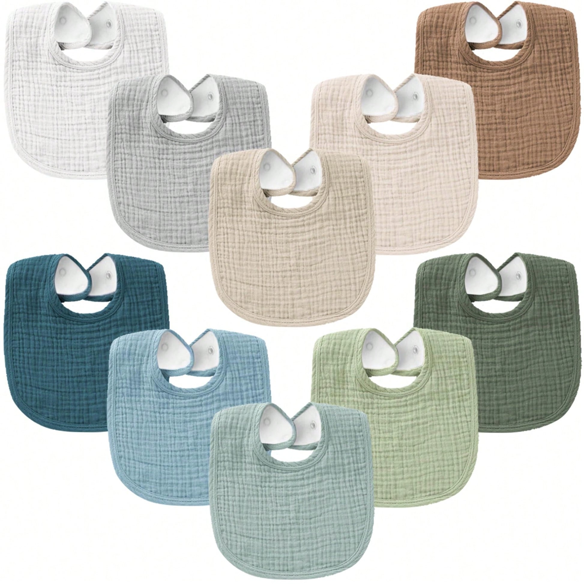 Oaoleer 10-Pack Muslin Baby Bibs, Soft Cotton Bandana Bibs For Drooling & Teething, Unisex Solid Colors For Boys & Girls, Newborn & Infant