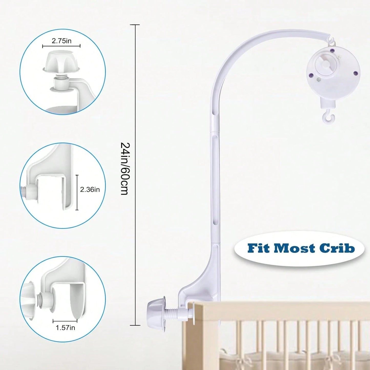 Oaoleer 1pc Baby Musical Crib Mobile Bed Bell Holder Infant Bed Decoration Toys Rotating Music Box Nut Screw Arm Bracket