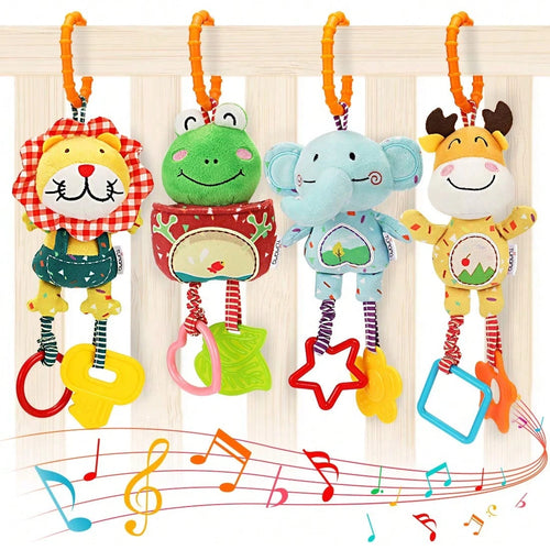 Oaoleer 4PCS Baby Toys Handbells Baby Rattles, Soft Plush Early Development Stroller Car Toys For Infant, Newborn Birthday Gifts For 0, 3, 6, 9, 12 Months