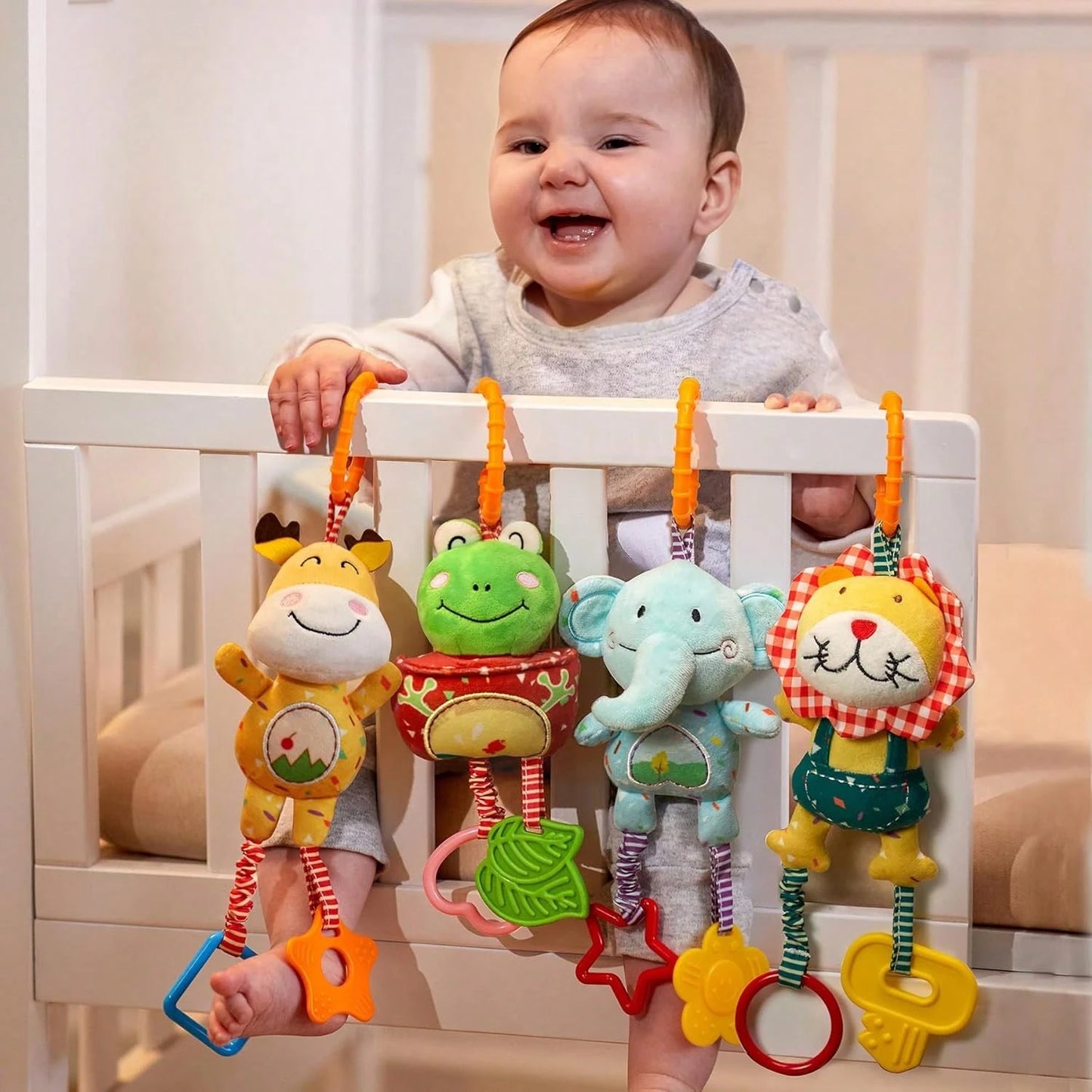 Oaoleer 4PCS Baby Toys Handbells Baby Rattles, Soft Plush Early Development Stroller Car Toys For Infant, Newborn Birthday Gifts For 0, 3, 6, 9, 12 Months