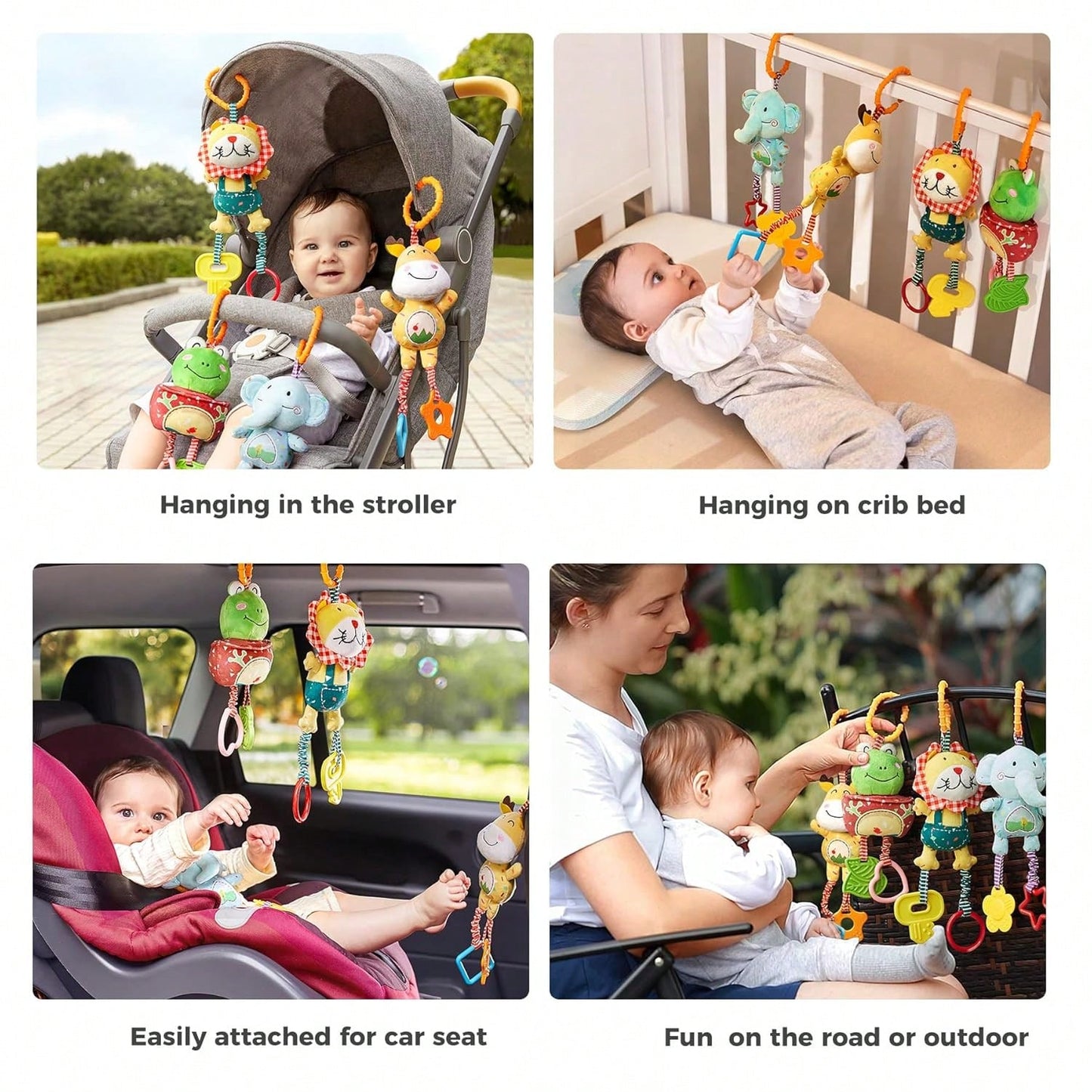 Oaoleer 4PCS Baby Toys Handbells Baby Rattles, Soft Plush Early Development Stroller Car Toys For Infant, Newborn Birthday Gifts For 0, 3, 6, 9, 12 Months