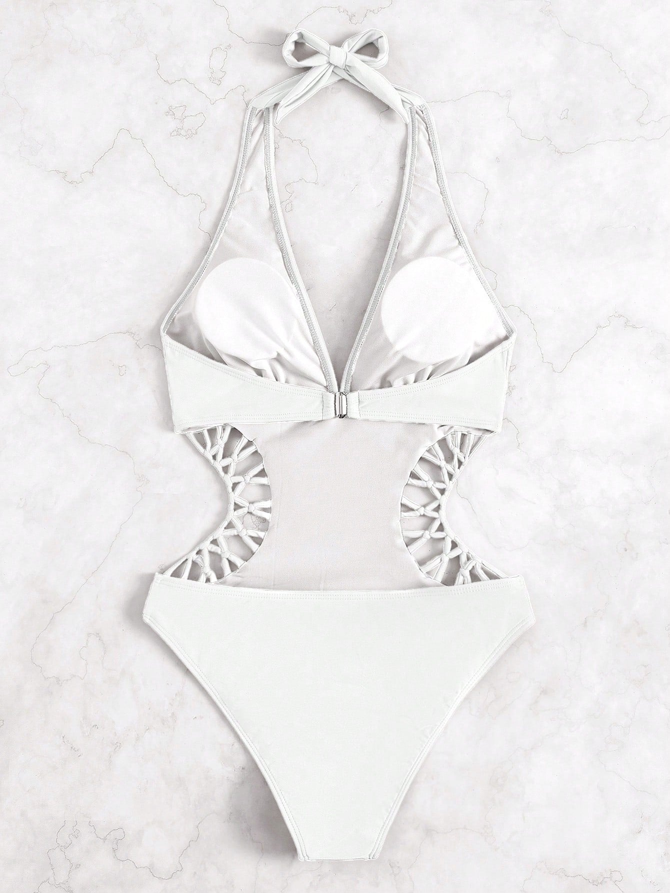 Oceva Halter Tie Solid Color Cutout Waist One-Piece Swimsuit For Women