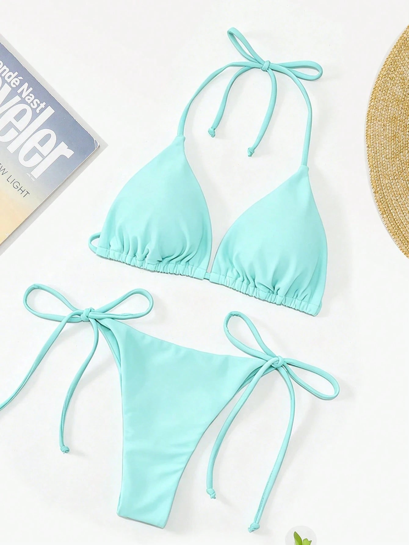 Oceva Solid Color Sexy Tie-Up Bikini Two-Piece Swimsuit Set Beachwear For Women