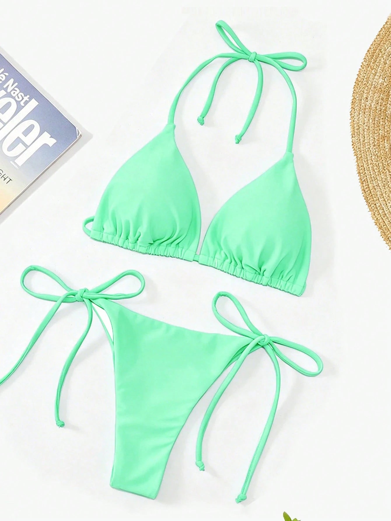Oceva Solid Color Sexy Tie-Up Bikini Two-Piece Swimsuit Set Beachwear For Women