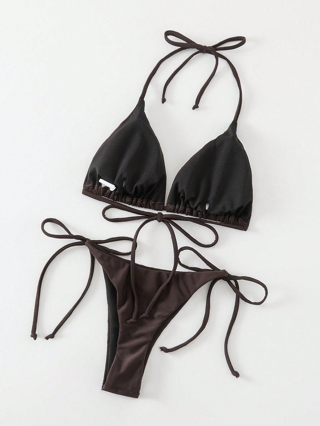 Oceva Solid Color Sexy Tie-Up Bikini Two-Piece Swimsuit Set Beachwear For Women