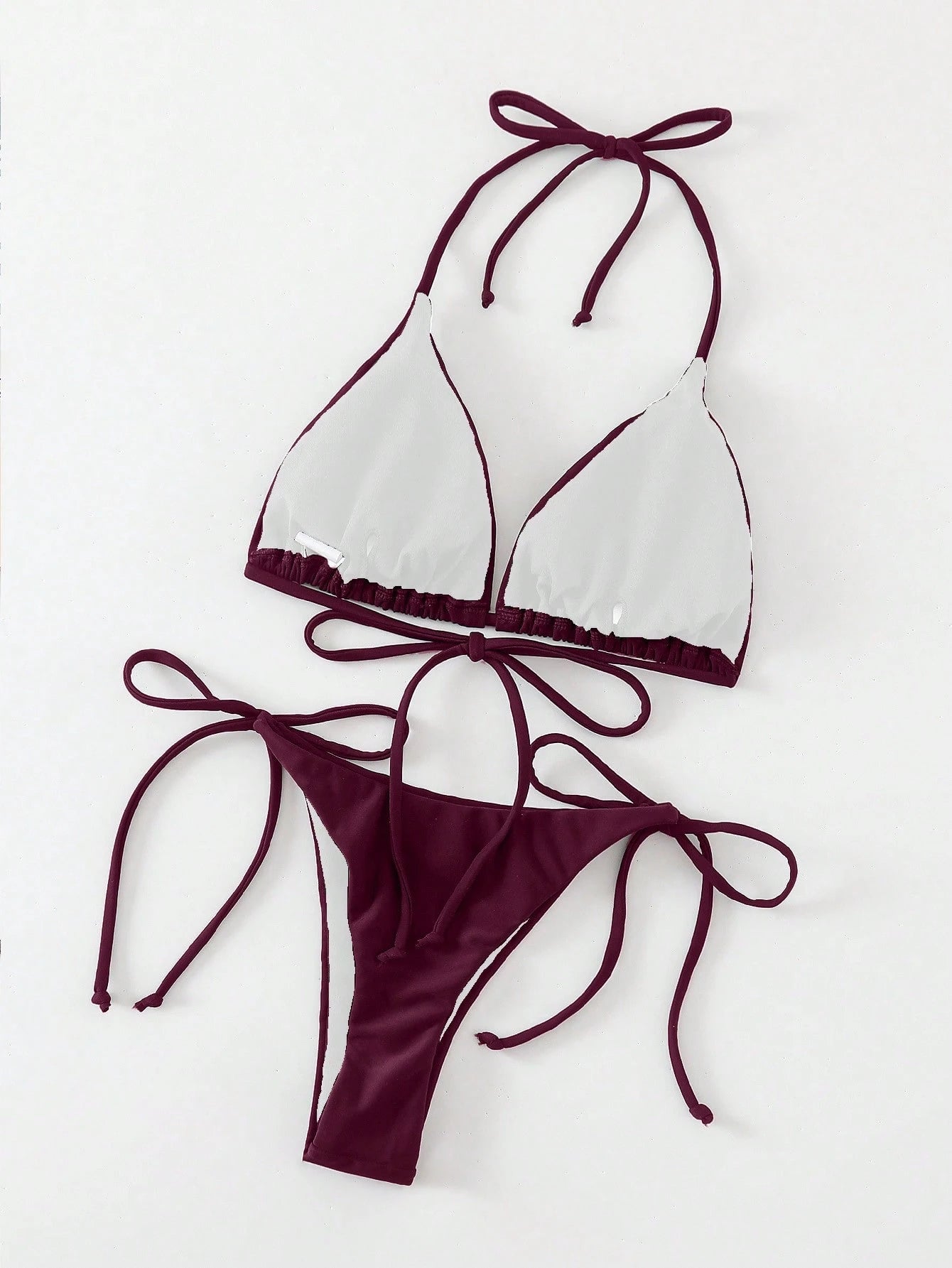 Oceva Solid Color Sexy Tie-Up Bikini Two-Piece Swimsuit Set Beachwear For Women