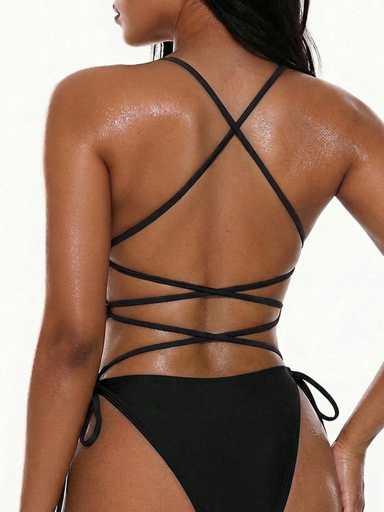 Oceva Women's Sexy Backless Halter One-Piece Swimsuit With Rivet Design, Suitable For Vacation Brown Monokini Brown Swimsuit Women Brown Bodysuit