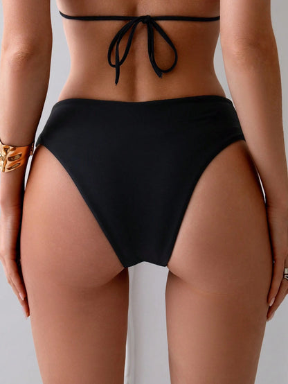 Oceva Women's Solid Color Ruched V-Shaped Bikini Bottom