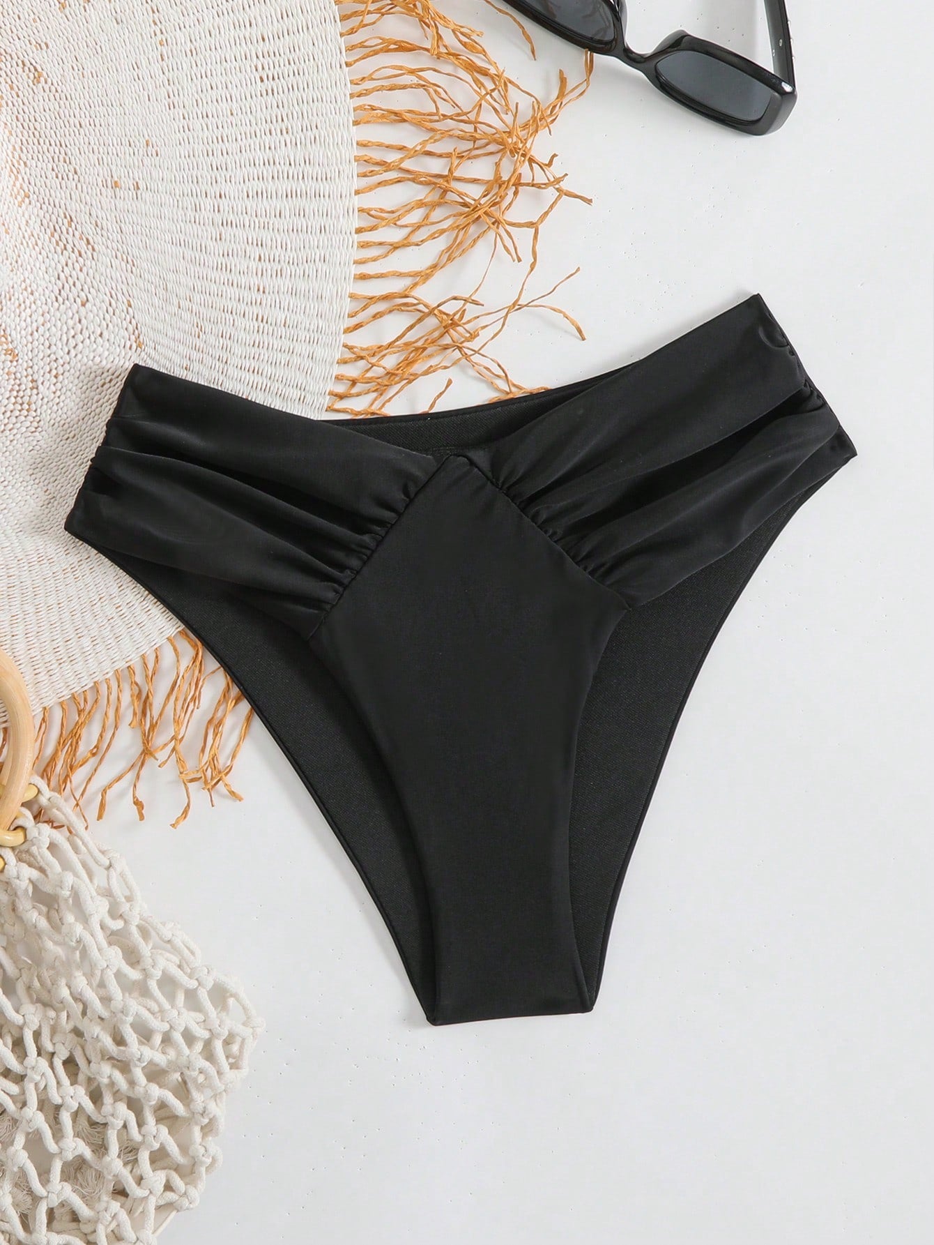 Oceva Women's Solid Color Ruched V-Shaped Bikini Bottom