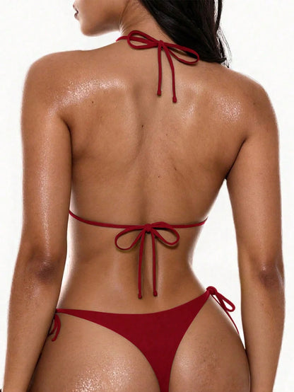 Oceva Women's Swimwear Set, Gold Foil Polka Dot Brown Sexy Bombshell Casual Bikini Beach Vacation