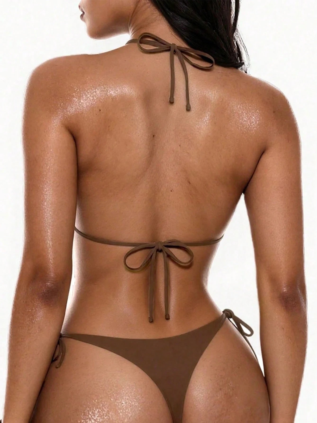 Oceva Women's Swimwear Set, Gold Foil Polka Dot Brown Sexy Bombshell Casual Bikini Beach Vacation