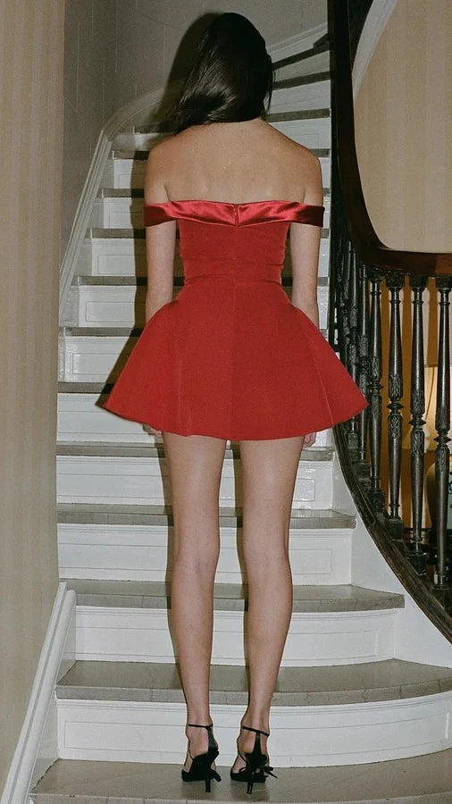 Off The Shoulder A-line Homecoming Dress Red/ Blue Short Prom Dress,AST1850