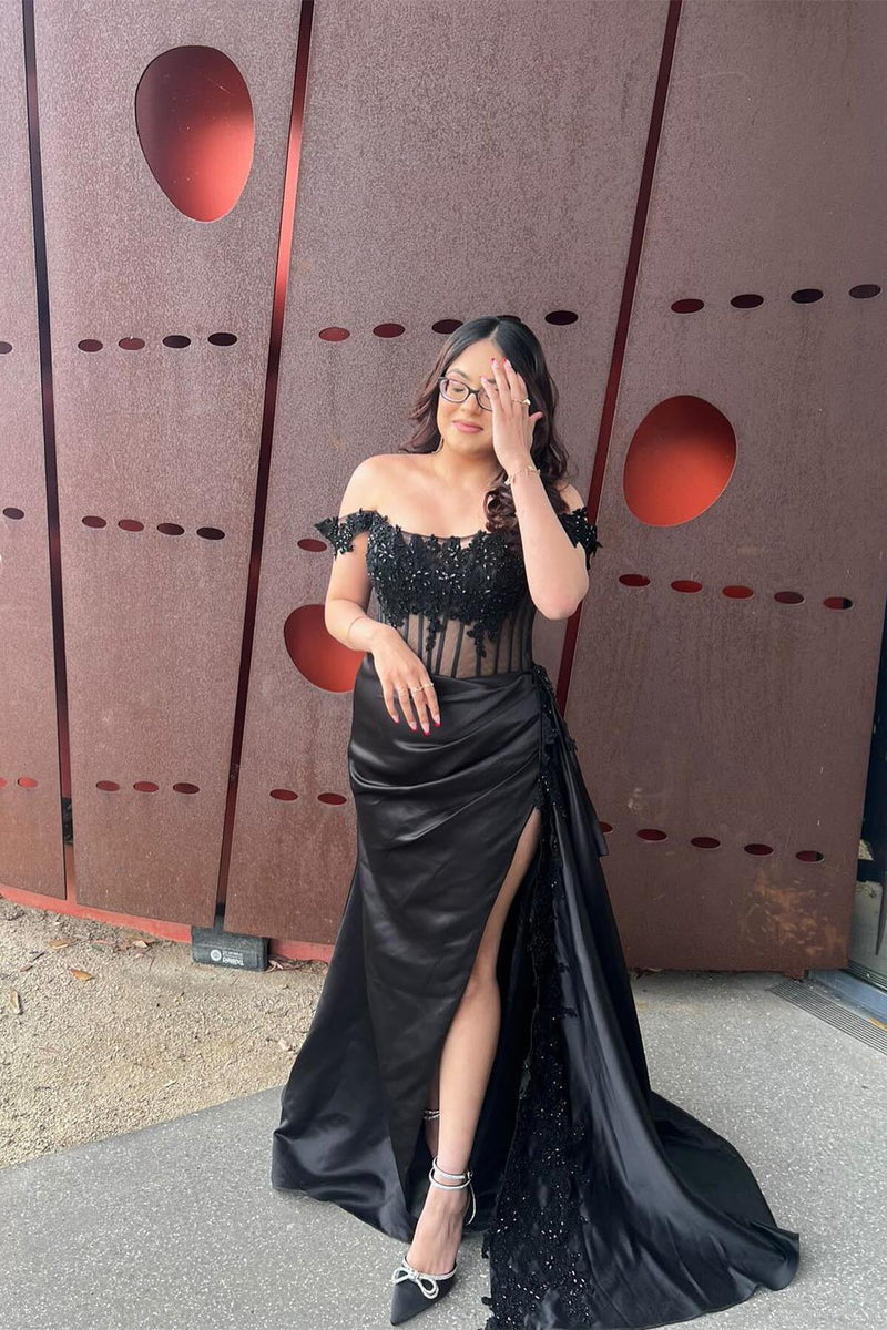 Off the Shoulder Appliques Corset Long Formal Dress