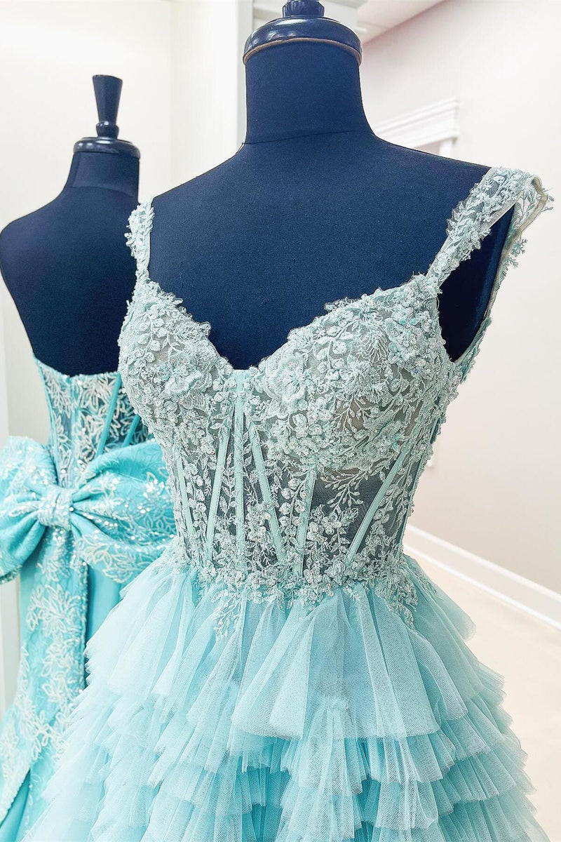 Off the Shoulder Black Lace Appliques Ruffles Long Formal Dress