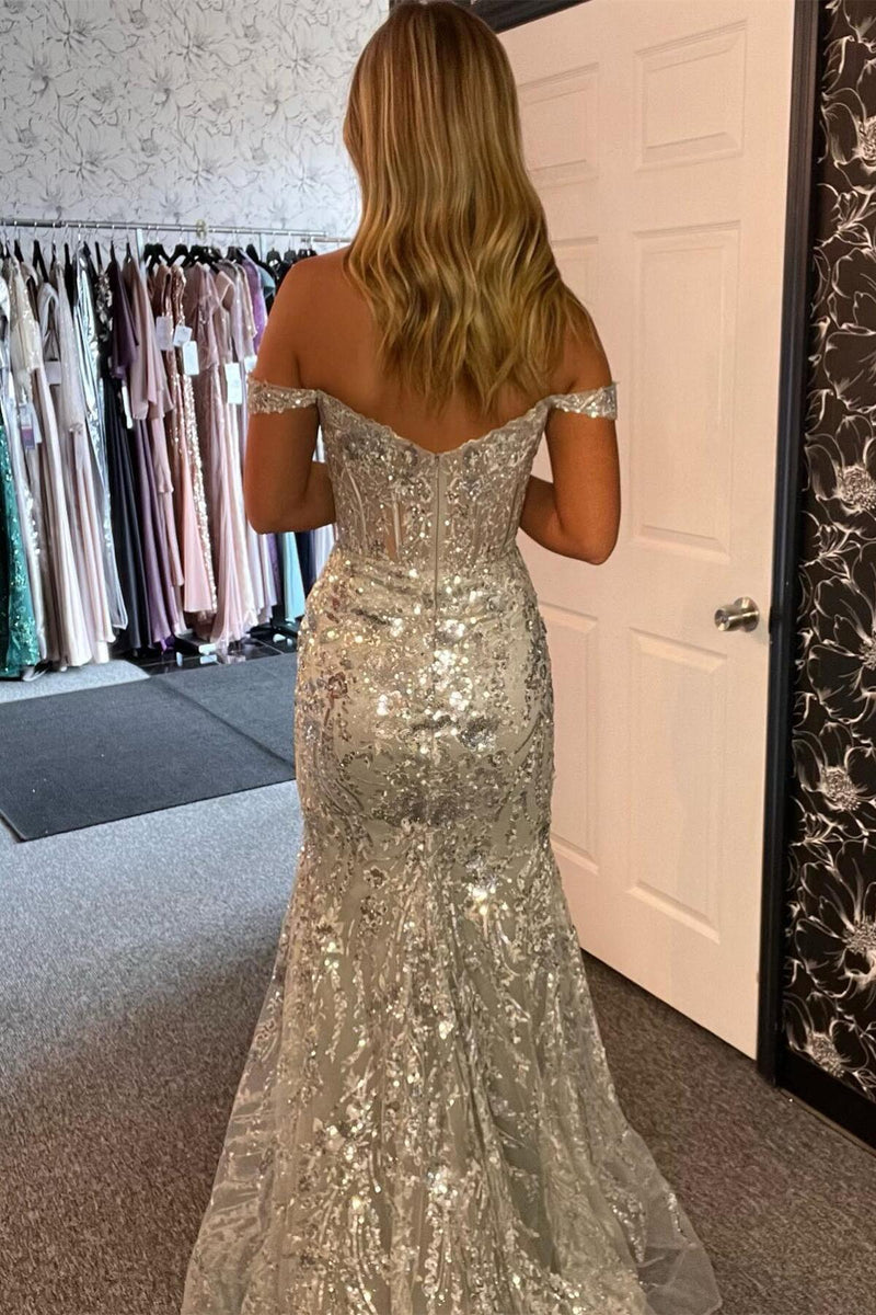 Off the Shoulder Black Tulle Sequin Mermaid Prom Dress