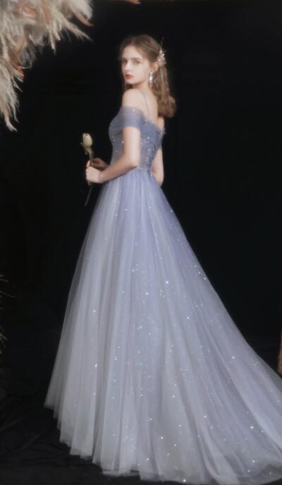 Off the Shoulder Blue Stunning Long Prom Dress