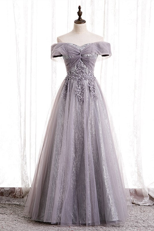 Off the Shoulder Champagne Long Formal Dress