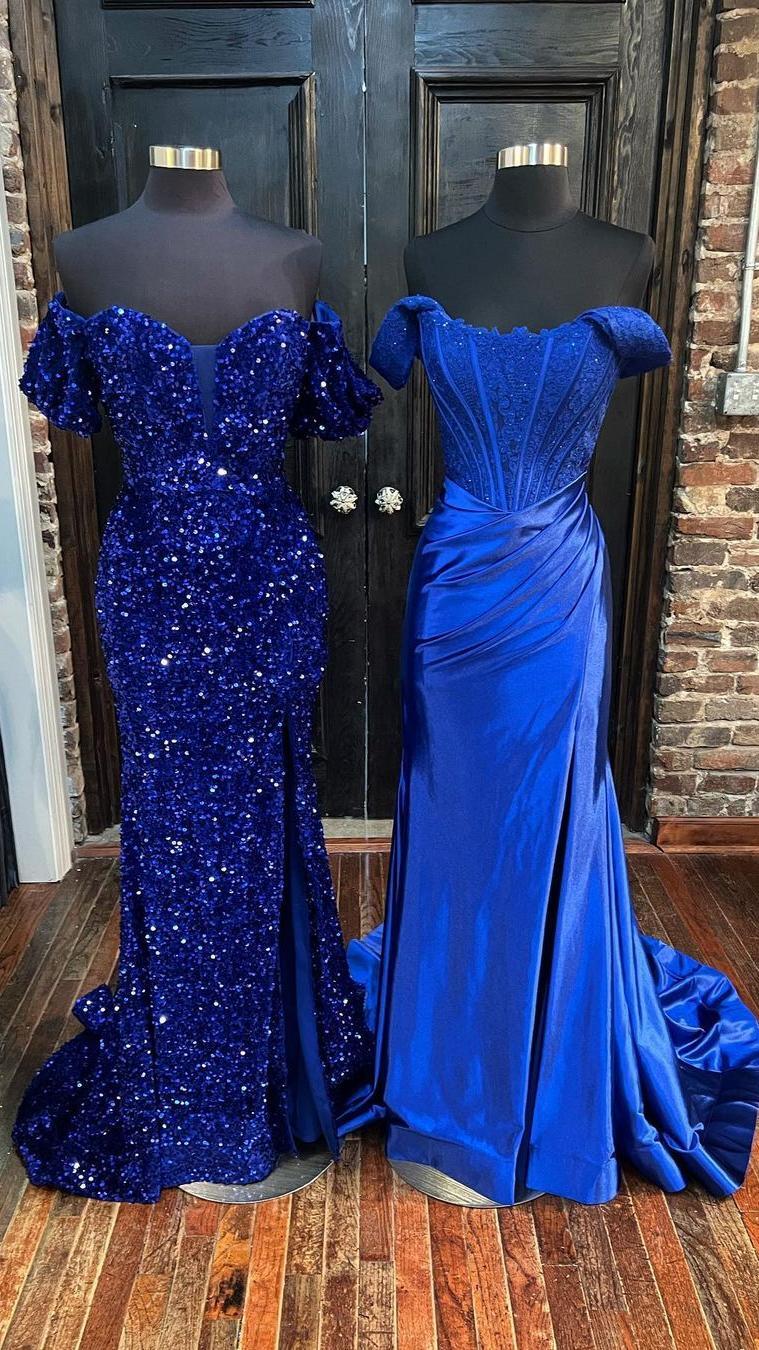 Off the Shoulder Fuchsia Sequin Mermaid Long Formal Dress