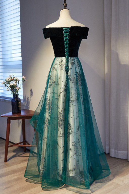 Off the Shoulder Green Long Formal Dress