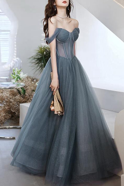 Off the Shoulder Grey Formal Gown