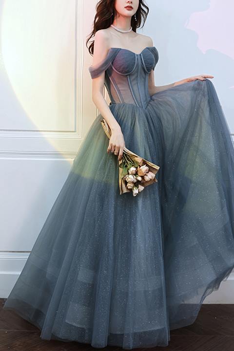 Off the Shoulder Grey Formal Gown